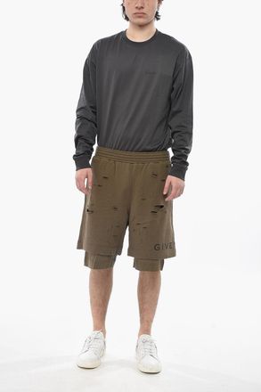 Givenchy Shorts in Doppio Tessuto con Design Distressed Givenchy