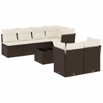 vidaXL Set Sof&aacute;s De Jard&iacute;n 8 Piezas Y Cojines Rat&aacute;n Sint&eacute;tico Marr&oacute;n Vidaxl