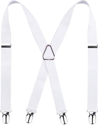 Alizeal Solid Skinny Suspenders X Shape for Men with 4 Clips, White