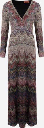 Missoni Langes Strickkleid mit Chevronmuster V-Ausschnitt