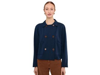 Mod-o-doc Long Sleeves Double Breasted Crop Jacket Womens Coat Vibrant Navy : LG (US 12-14), Cotton/Spandex