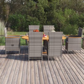 vidaXL Juego De Comedor De Jard&iacute;n 7 Piezas Rat&aacute;n Sint&eacute;tico Gris Vidaxl