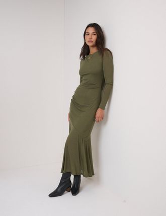 Nobody's Child Green Long Sleeve Draped Tallulah Midi Dress
