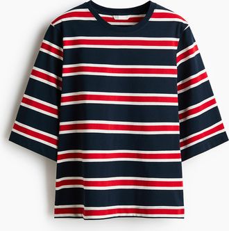 H&M Baumwoll-T-Shirt in Loose Fit - Marineblau/Gestreift