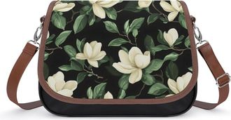 Generic Magnolia Flowers Crossbody Bags for Women Fashion Leather Shoulder Handbags With Adjustable Strap