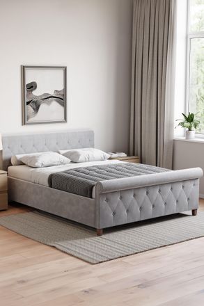 Home Discount Vida Designs Vittorio Double Bed Frame (Crushed Velvet Silver, Light Grey Velvet, Light Grey Linen) Bedroom Furniture