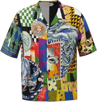 Versace Overhemden, Heren, Veelkleurig, 2Xl, Gedrukte Zijde Twill Regular Shirt