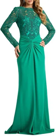 Tadashi Shoji Corded Lace & Crepe Gown in Emerald at Nordstrom, Size 14