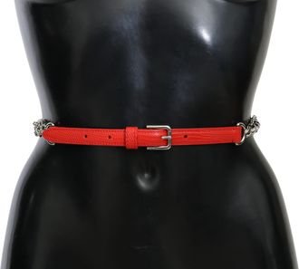 Dolce & Gabbana Vrouwen Rood Leer Rozen Bloemig Zilver Taille Riem