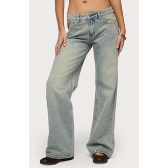 Edikted Holly Wide Leg Jeans in Blue-Vintage-Washed at Nordstrom, Size X-Small