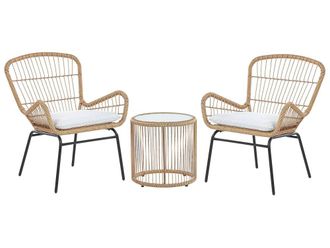 Beliani Conjunto de balc&oacute;n con cojines marr&oacute;n claro