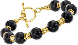 Ross-Simons 10mm Onyx Bead Bracelet in 18kt Gold Over Sterling