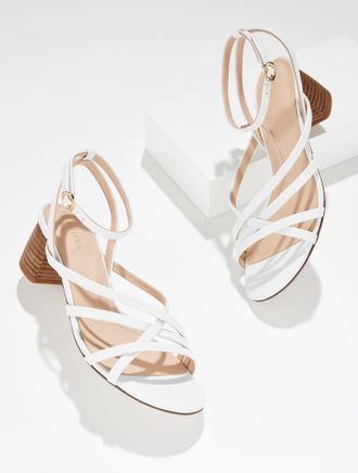 Talbots Lina Strappy Block Heel Sandals - White - 10 1/2 M Talbots