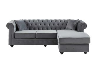 VENTE-UNIQUE.COM Sof&aacute; rinconera terciopelo gris antracita