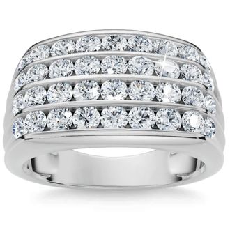 Pompeii3 Mens 2Ct Diamond Ring Gold Multi Row Wedding Anniversary Band Lab Grown