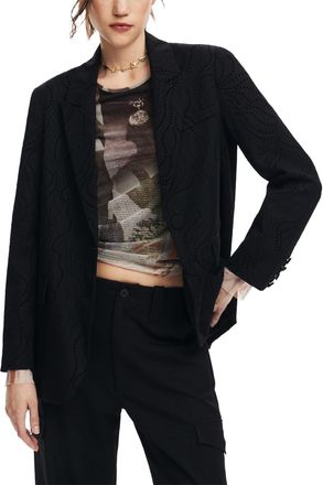 Desigual Black Button-Fastened Blazer with Lapel Collar