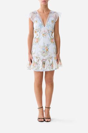 Camilla Ruffle Sleeve Short Dress In Seville Sweetheart