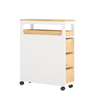 SoBuy Carrito estrecho con 1 bandeja extra&iacute;ble y 3 cajones de color natural