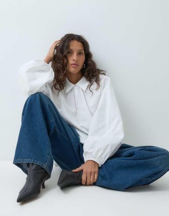 Asos camicia oversize con fondo asimmetrico e maniche raglan bianca-Bianco