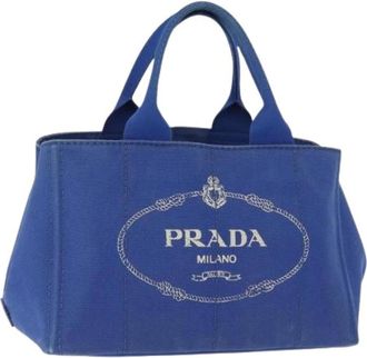 Prada Pre-owned Tote Bags, female, Blue, Size: ONE SIZE Pre-owned Canvas Tote Bag