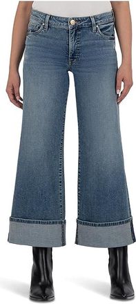 Kut from the Kloth Petite Meg High Rise Fab Ab Wide Legs Roll Up Regular Hem Womens Jeans Incontrovertible : 18P 28.5, Cotton/Denim/Spandex