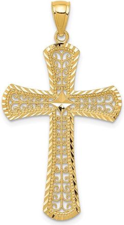Diamond2Deal 14k Yellow Gold Diamond-cut Filigree Cross Pendant