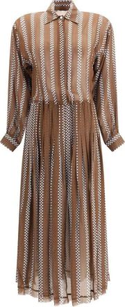 Crida Milano Georgette Midi Jurk met Klassieke Kraag - Dames - Shirt Kleedjes - Bruin - M - Kleedjes