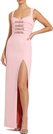 Mac Duggal Sleeveless Crepe Gown With Embellished Bows in Blush at Nordstrom, Size 12
