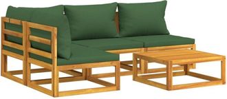vidaXL Vidaxl - Juego Muebles De Jard&iacute;n 5 Piezas Madera Maciza Y Cojines Verdes