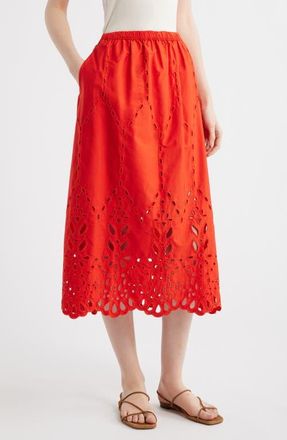 Madewell Embroidered Midi Skirt in Wild Poppy at Nordstrom, Size Xx-Small