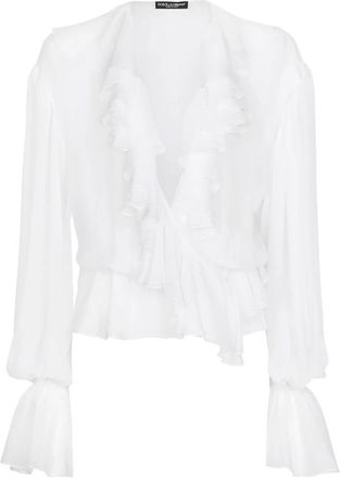 Dolce & Gabbana Zijden V-hals T-shirts en Polos - Dames - Blouses - Wit - S - Overhemden