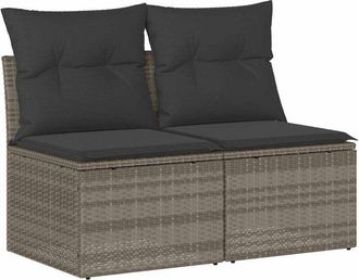 vidaXL 2 Piece Garden Sofa Set with Cushions Light Grey Poly Rattan Acacia Vidaxl