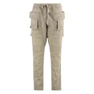 Rick Owens Straight Trousers, male, Gray, M, Coated Cargo Trousers with Drawstring
