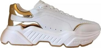 Dolce & Gabbana Witte Gouden Daymaster Leren Sneakers - Heren - Sneakers - Wit - 45 EU - Schoenen