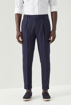 Brunello Cucinelli Navy Linen Tapered Trousers, Brand Size 54 (US Size 38)