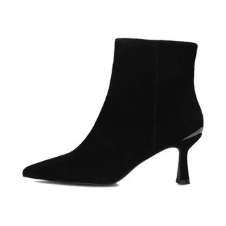 Stefano Lauran Schoenen, Dames, Zwart, 37 EU, Su&egrave;de, Zwarte Su&egrave;de Enkellaarsjes met Kitten Hak