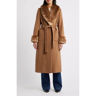 Via Spiga Wool Blend Coat with Faux Fur Trim in Vicuna at Nordstrom, Size 10
