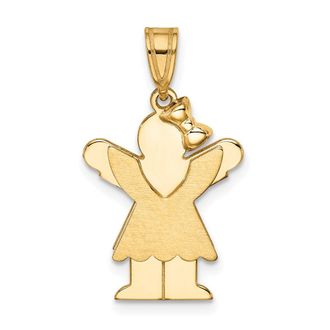 Diamond2Deal 14k Yellow Gold Solid Engravable Girl with Bow on Right Charm