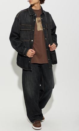 Palm Angels Denim Shirt With Pockets, Mens, Navy Blue