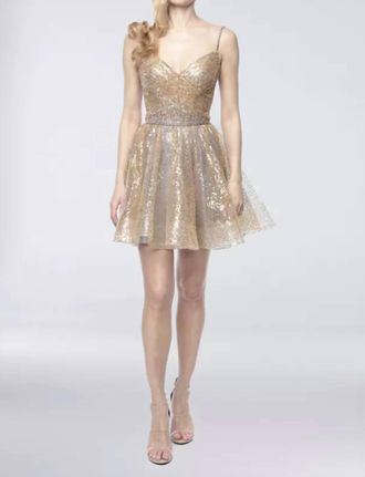 Terani Couture Sequin Fit-And-Flare Cocktail Dress In Gold/silver