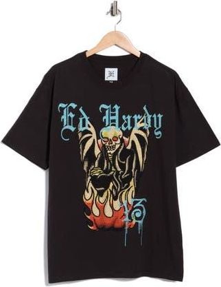 Ed Hardy Rhinestone Firelord Skull Graphic T-Shirt in Faded Black at Nordstrom Rack, Size Xx-Large