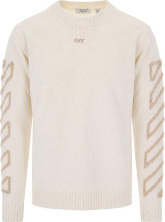 Off-white Cream Embroidered Crewneck Knit Sweater