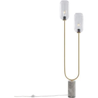 QAZQA Lampada da terra rid - Art d&eacute;co - Vetro,Acciaio,Marmo - Ottone/Bianco - Oblungo Max. 2 x Watt - Qazqa