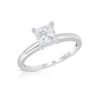 MAX + STONE 14k Yellow or White Gold 1 Carat Cubic Zirconia Princess Cut Engagement Ring
