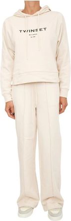 Twinset Ivoor Katoenen Jumpsuit Set - Dames - Trainingspakken - Wit - L - Katoen - Fitness