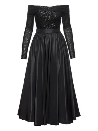 Nissa sequin off-shoulder midi dress - Zwart