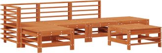 vidaXL Conjunto De Sof&aacute;s De Jard&iacute;n 5 Pcs Marr&oacute;n Cera Pino Macizo Vidaxl