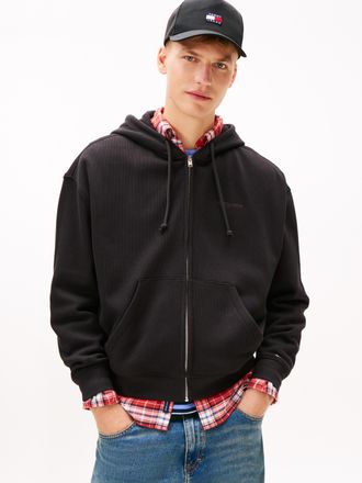Tommy Jeans Kapuzensweatjacke TOMMY JEANS TJM 90S SCRIPT RIB FLEECE, Herren, Gr. XXL, schwarz, Sweatware, Obermaterial: 80% Baumwolle, 20% Polyester, normal norma