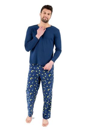 Leveret Mens Cotton Top & Fleece Pants Printed Matching Family Holiday Pajama Set in Moon at Nordstrom, Size Xx-Large