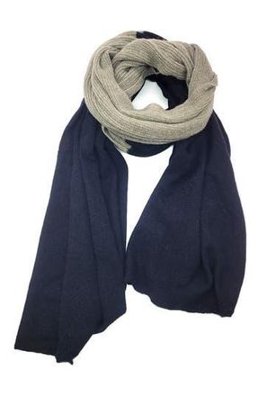 Portolano Colorblock Lambswool & Angora Blend Knit Scarf in Black/Wood Smoke at Nordstrom Rack